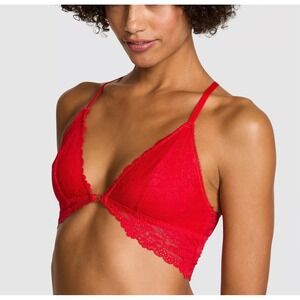 PINK Victorias Secret Red Lace Triangle Bralette Unlined Racerback XL‎ 11275508